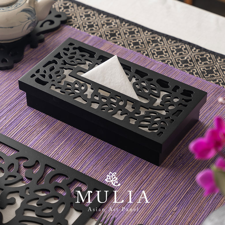 ティッシュケース ティッシュボックス スリム 木彫り ロータス