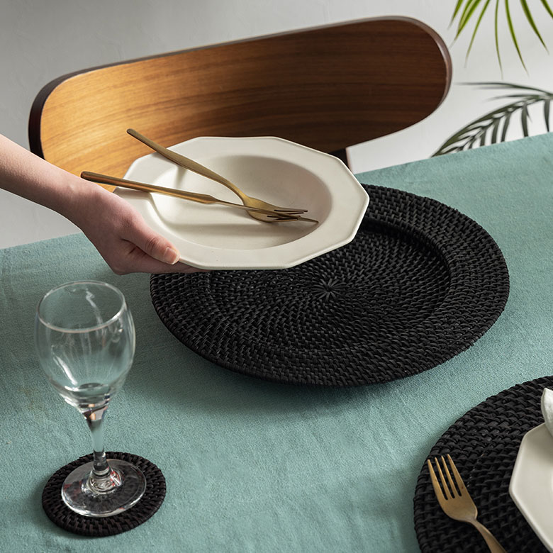 プレートトレイ ラタン 籐 ブラック ラウンド 円形 チャージャー