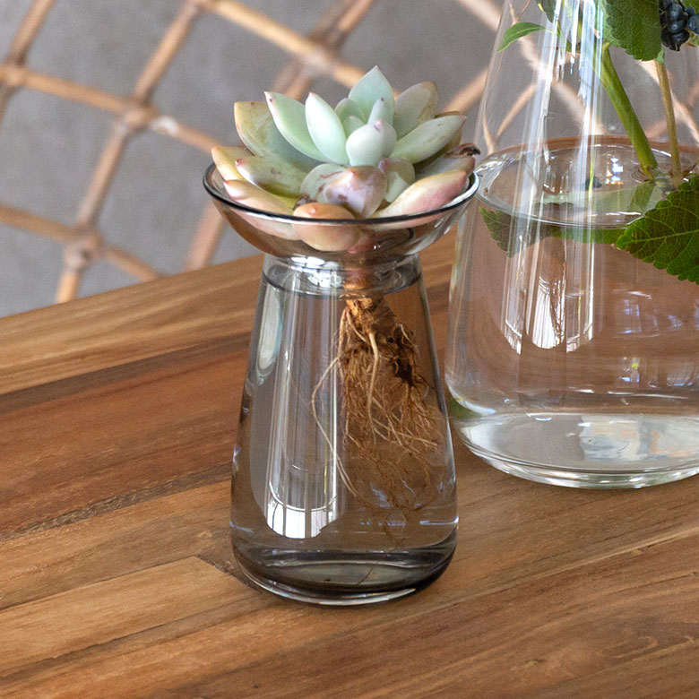 フラワーベース 一輪挿し ガラス クリア グレー 直径 8cm 高さ 13cm