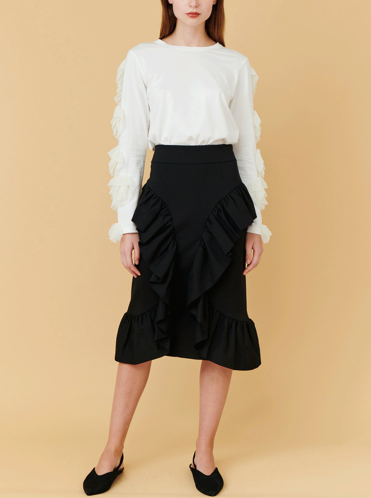 Rhié | C-Ruffle Skirt, Black – RHIÉ