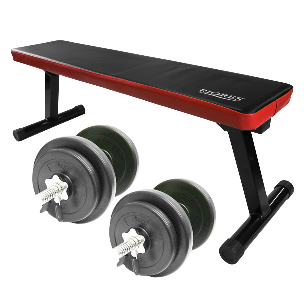 フラットベンチ＆セメントダンベル 10kg×2 セット – RIORES