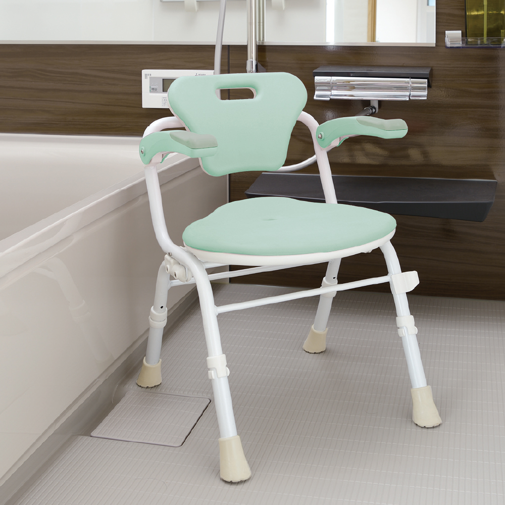 やわらかシャワーチェア クレオ折りたたみ(防カビプラス) 肘掛付460