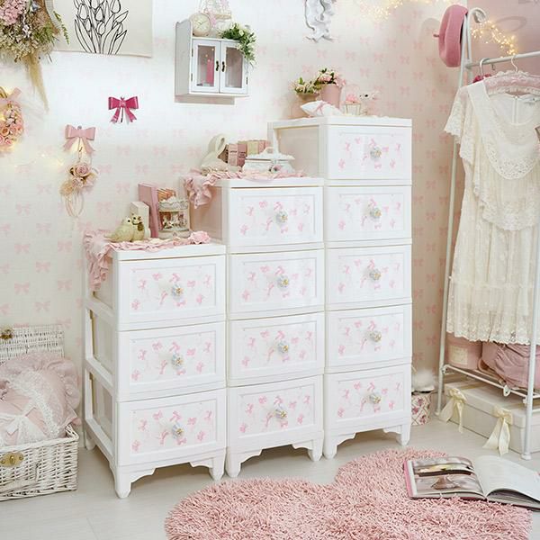 直送】ドレスチェンジチェスト5段/ロマンティックリボン｜かわいい
