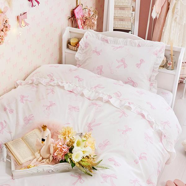 リボン柄布団カバー3点セット(シングル)【ラッピング対応可能