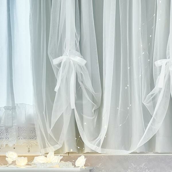 裾レースフリル多機能レースカーテン(幅100×丈108・133・2枚組