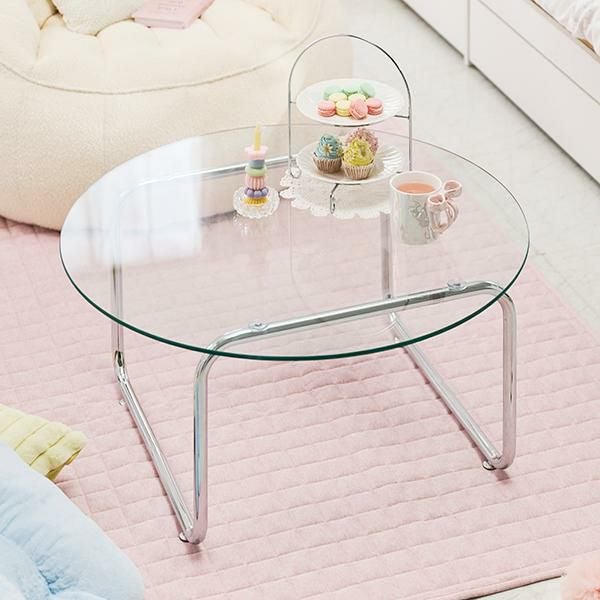 直送】ガラステーブル(サークル・幅80cm)｜かわいいお姫様インテリア