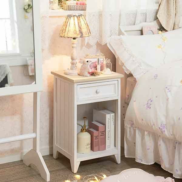 フレンチカントリー北欧調ホワイトチェスト三段四つ引き木製収納家具姫