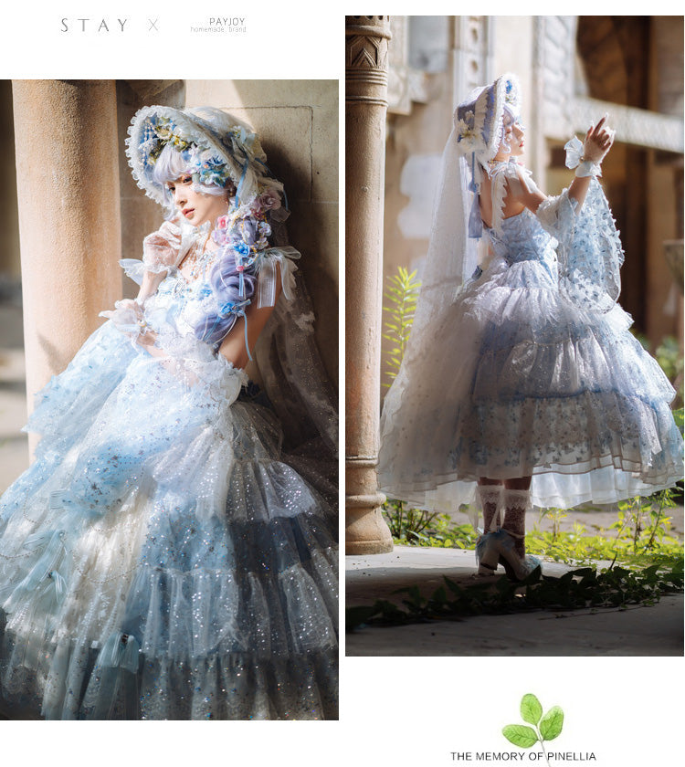 ロココ調 ゴージャスフリルの宮廷風ドレスとボンネット – ロリータ