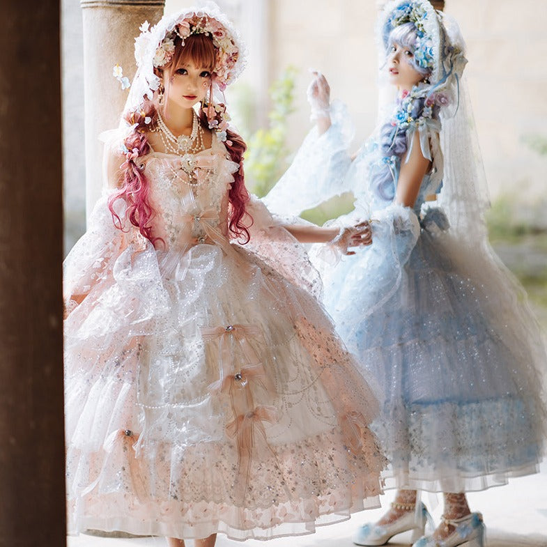 ロココ調 ゴージャスフリルの宮廷風ドレスとボンネット – ロリータ