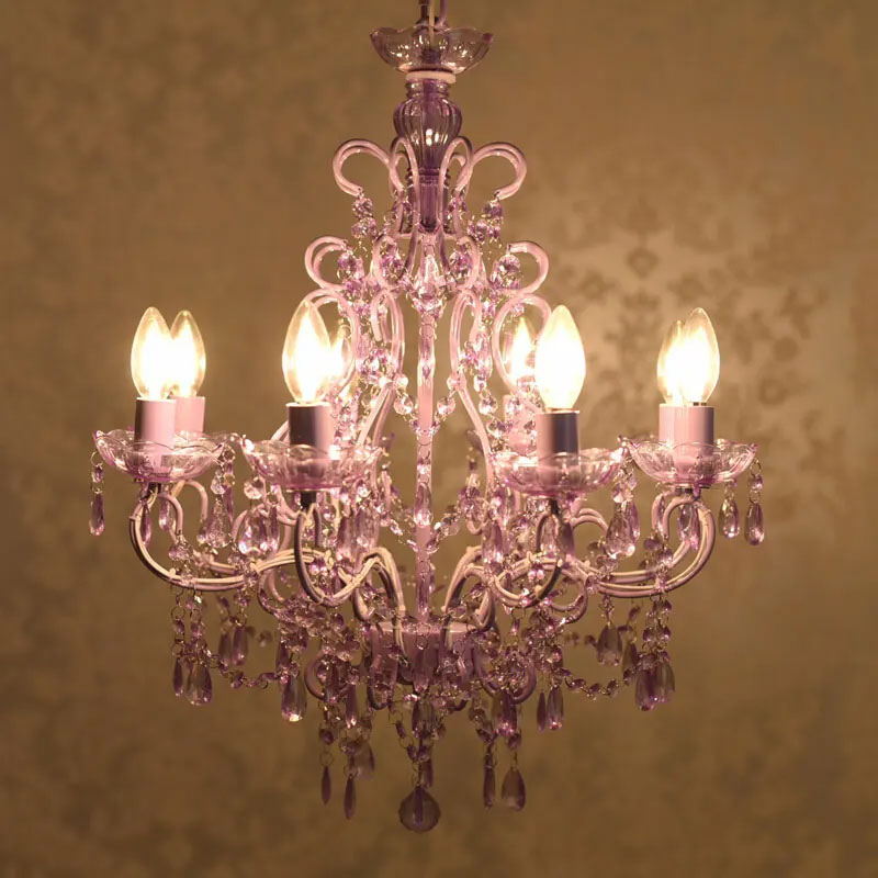 シャンデリア LED 8灯 ラベンダー 引掛シーリング取付 かわいい