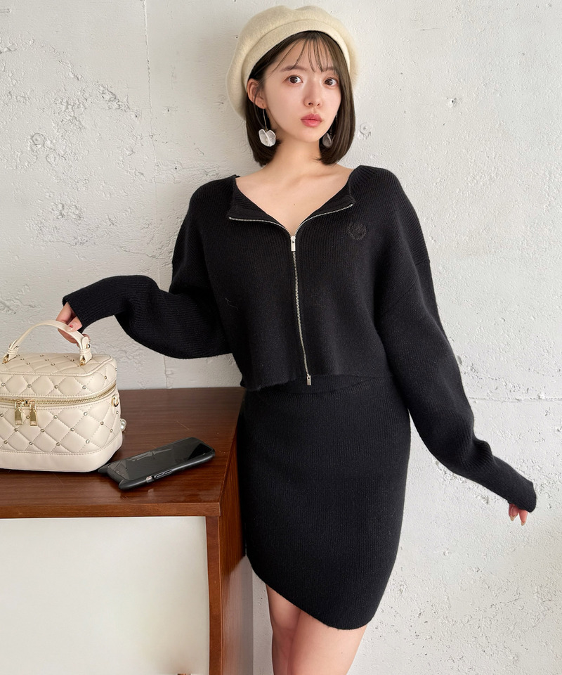 ラメZIPニットミニスカートセットアップ｜ROYAL PARTY ロイヤル