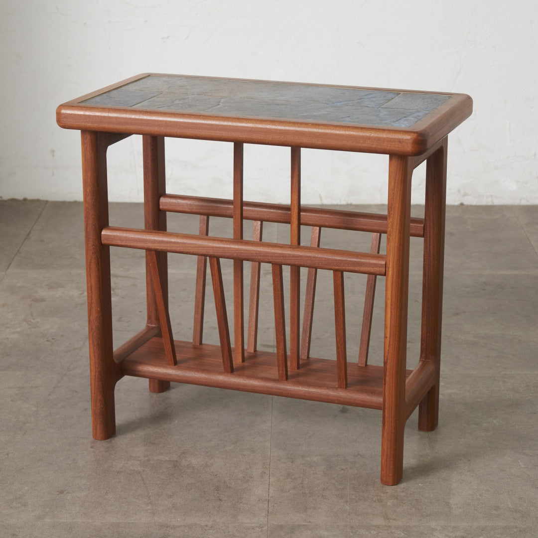 ヴィンテージ マガジンラック付き タイルトップサイドテーブル