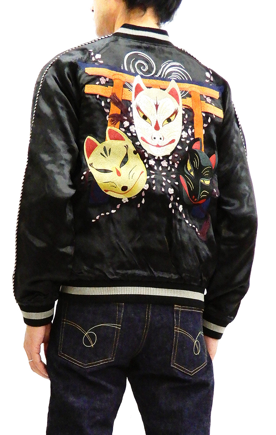Hanatabi Gakudan Men's Japanese Souvenir Jacket Japanese Fox Mask