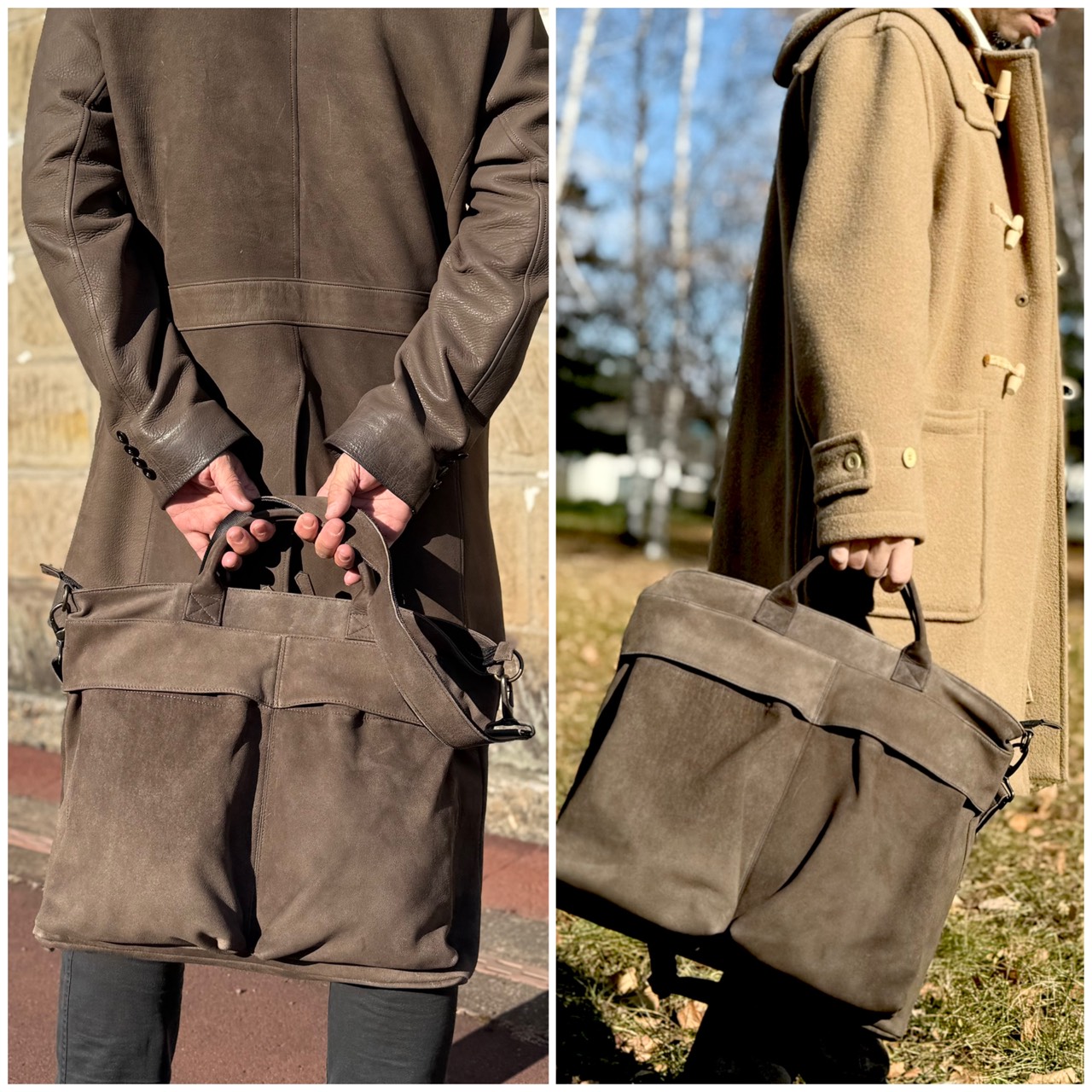 アウトドアも日常も、この一択。 エゾ鹿革ヘルメットバッグが“相棒”に