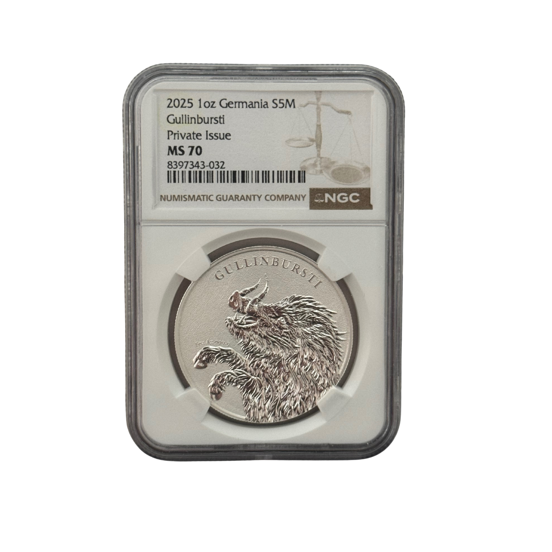 2025 1oz Germania Beast Gullinbursti Geminus Silver Coin - MS70