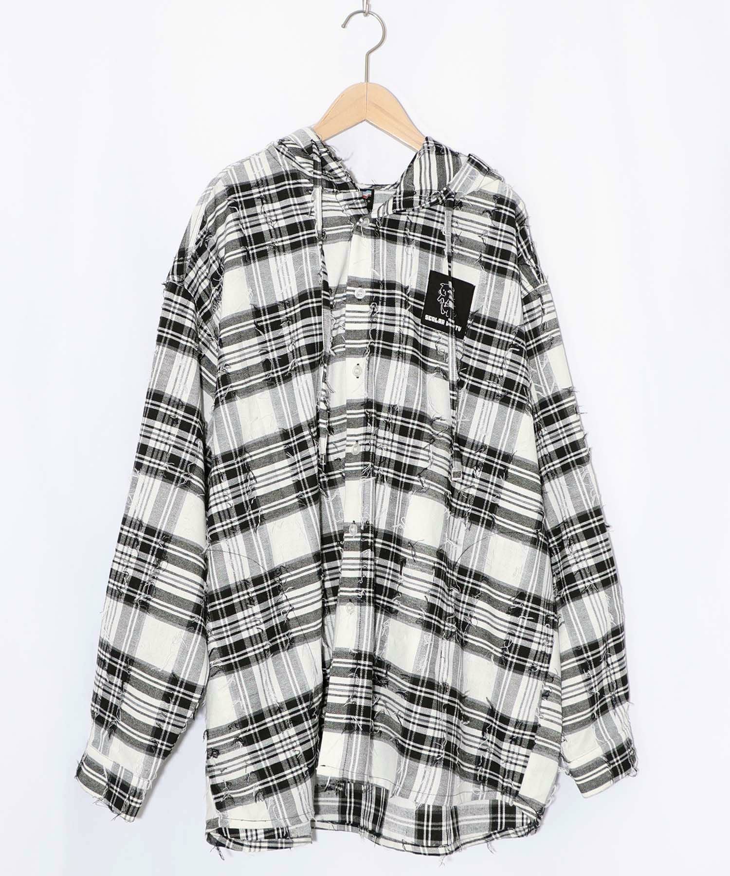 361103：正月太りネコ柄デニムorチェックシャツパーカーの通販-ScoLar