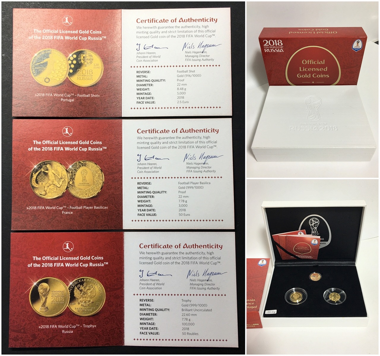 FIFAサッカーワールドカップ2018ロシア大会 記念金貨3枚セット/付属品