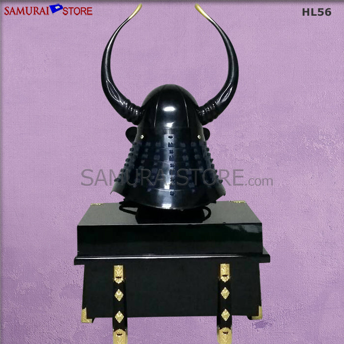 HL56 黒塗り六間椎実兜 大角付き - サムライストア SAMURAI STORE