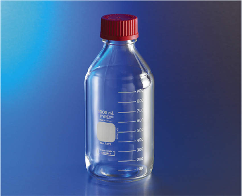 PYREX 広口メジューム瓶 赤耐熱キャップ付 1000ml｜総合的