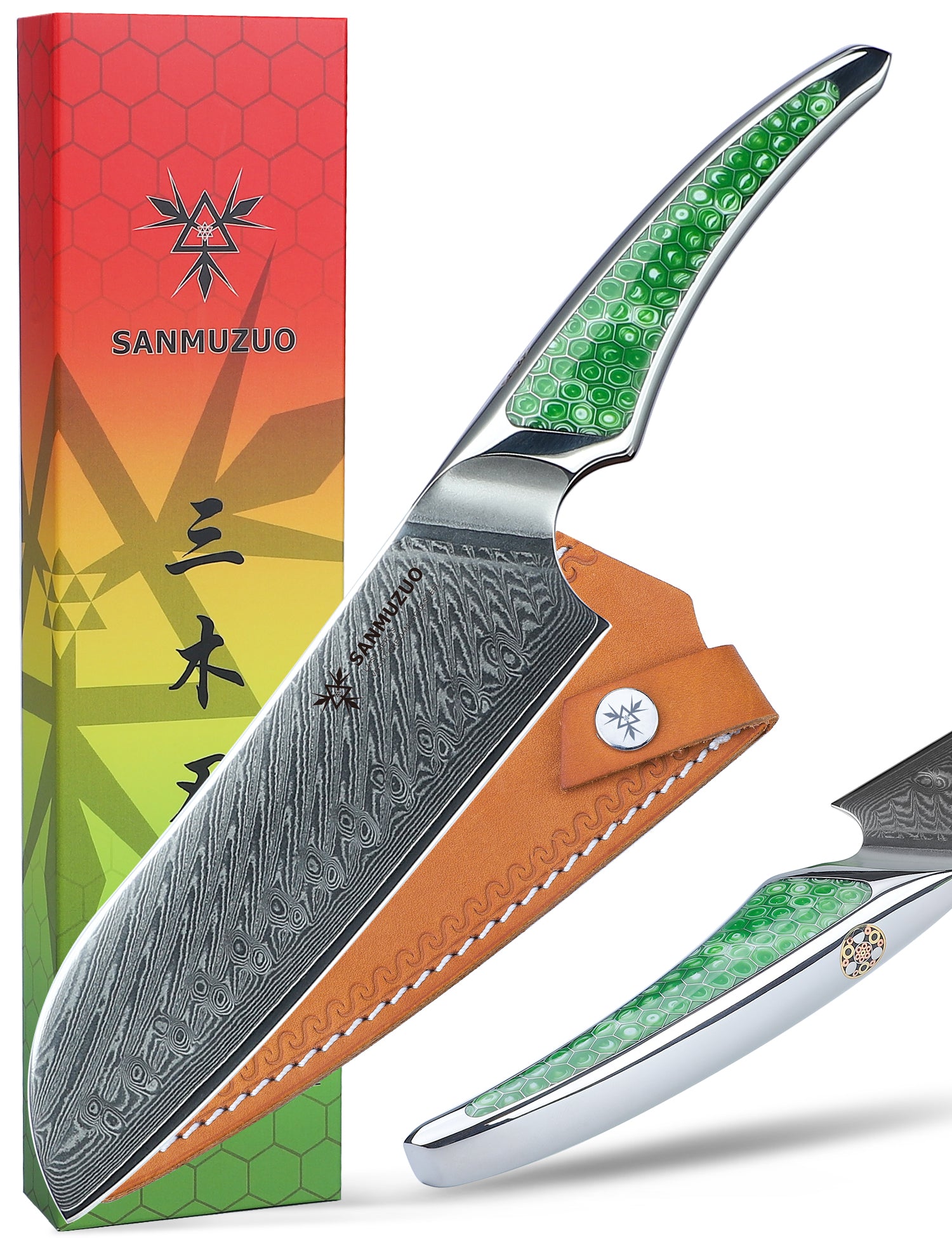 SANMUZUO 7 inch Santoku Knife, Japanese VG-10 Damascus Steel Chef