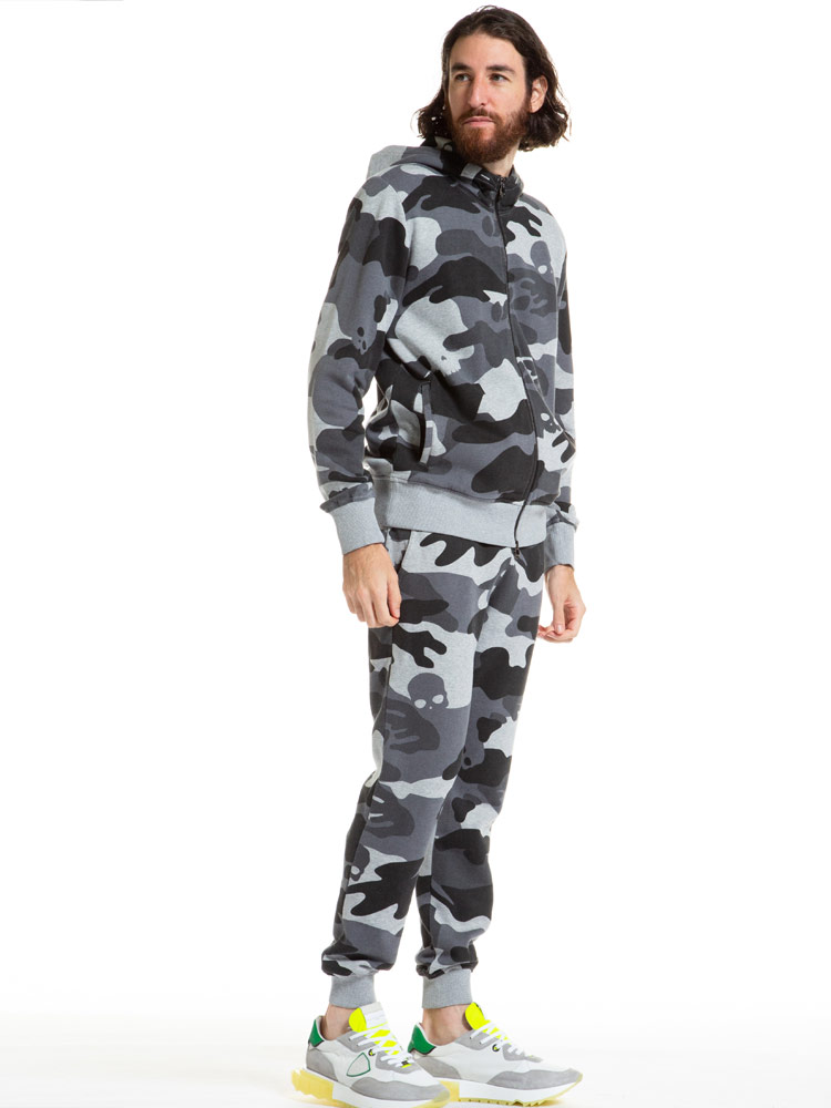 ハイドロゲン メンズ HYDROGEN 迷彩 スカル 総柄 パーカー ロング