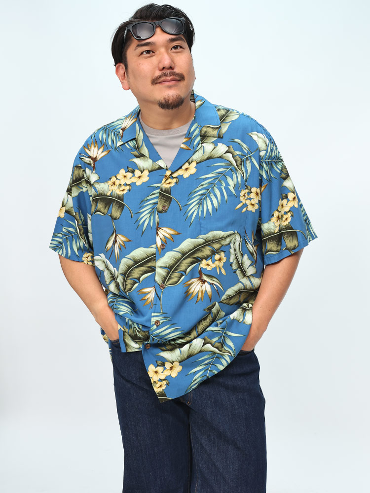 アロハシャツ MADE IN HAWAII レーヨン100％ 花柄 オープンカラー