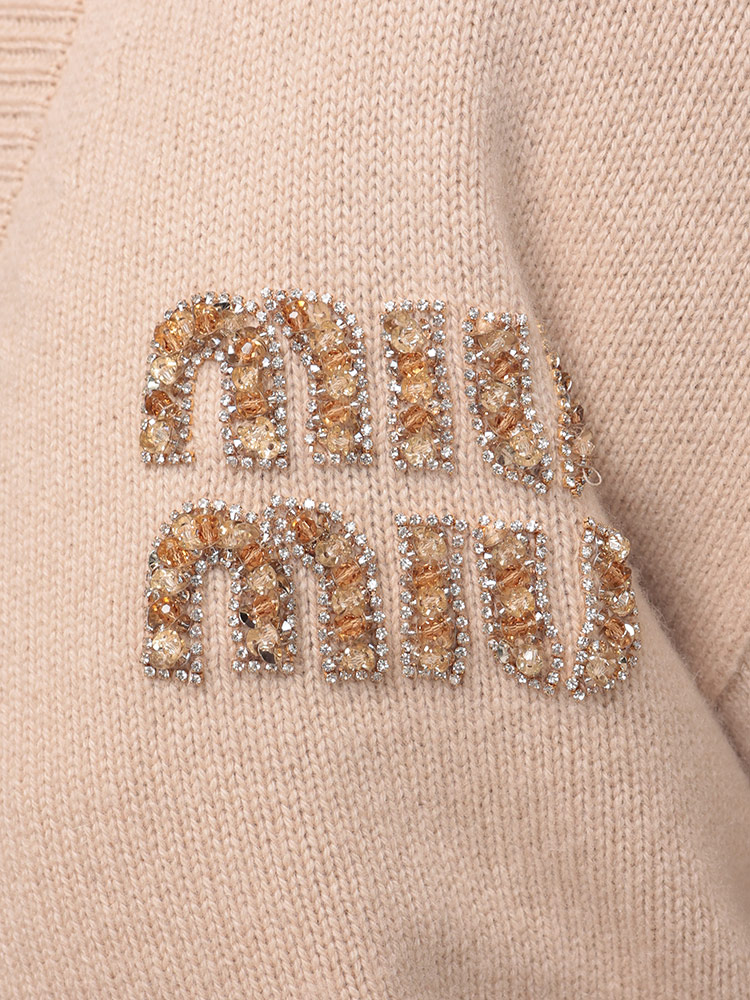 MIU MIU (ミュウミュウ) カシミヤ ビーズ刺繍 ロゴ カーディガン