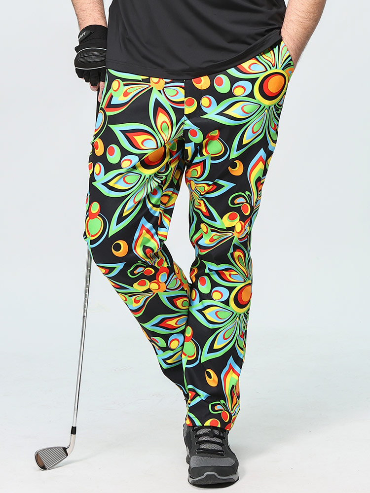 ゴルフパンツ ストレッチ ツイル ボタニカル柄 ロング5 ボトムス