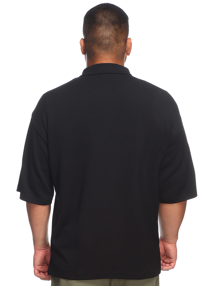 6分袖 ポロシャツ ダンボール生地 ハーフZIP トップス シャツ シンプル