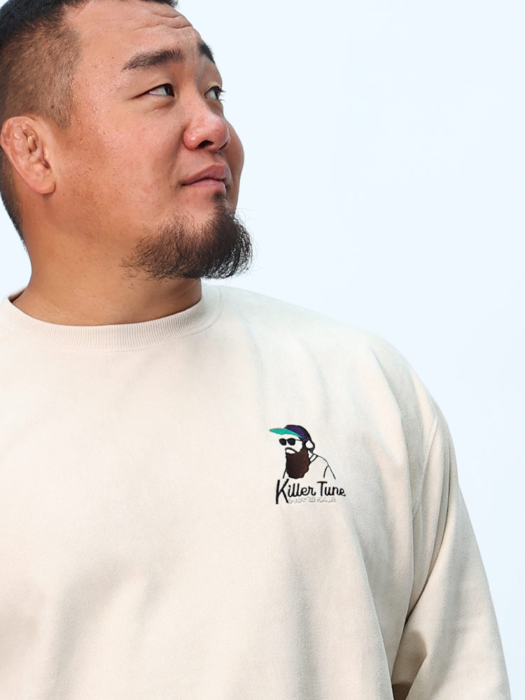 トレーナー ポンチスウェード ヒゲ刺繍 クルーネック トレーナー