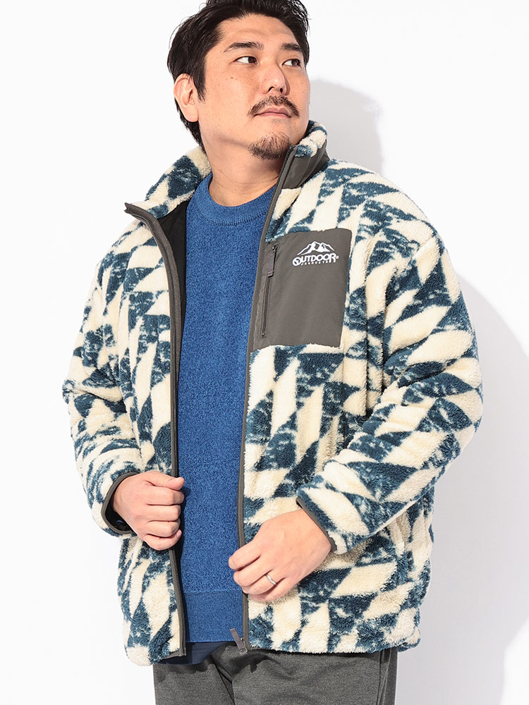 ジャケット ボアフリース 裏メッシュ 総柄 フルジップ アウター