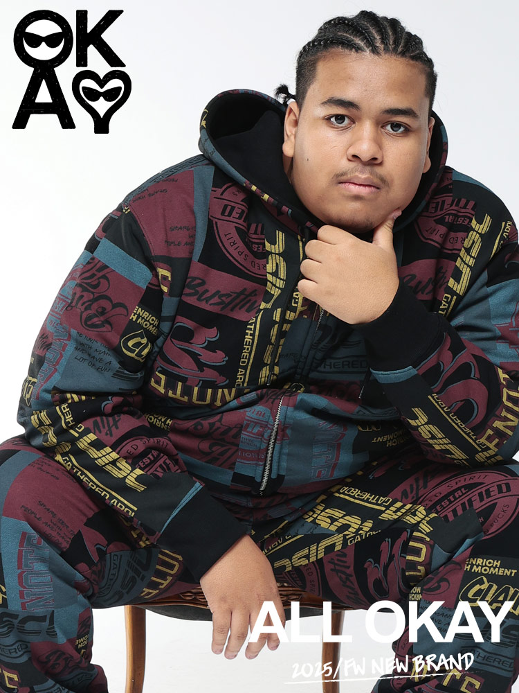 スウェットパーカー 総柄 プリント 裏起毛 フルジップ トップス ジップ