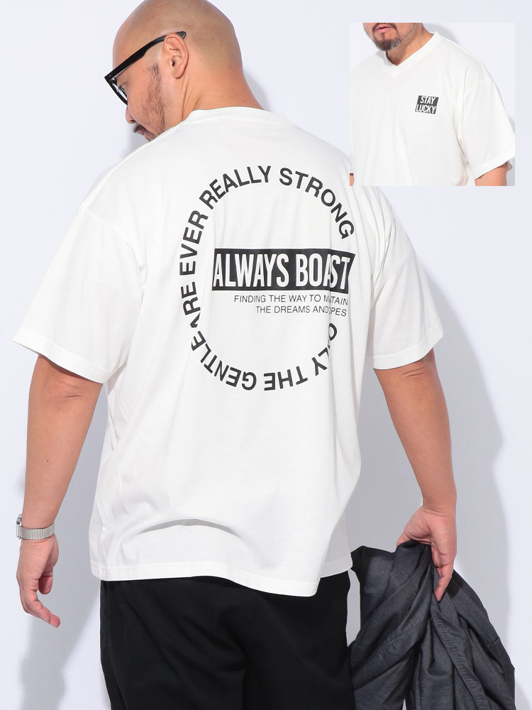 半袖 Tシャツ ワンポイント＆バックプリント Vネック トップス