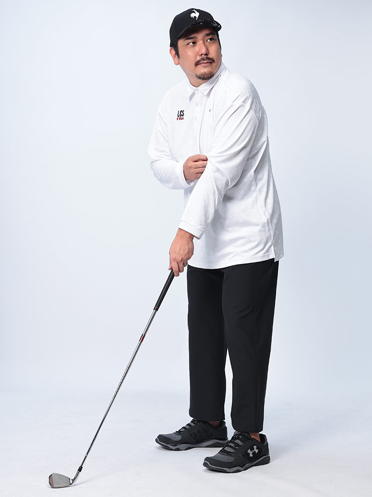 長袖 ポロシャツ ドライ ストレッチ ジャガード トップス ゴルフ