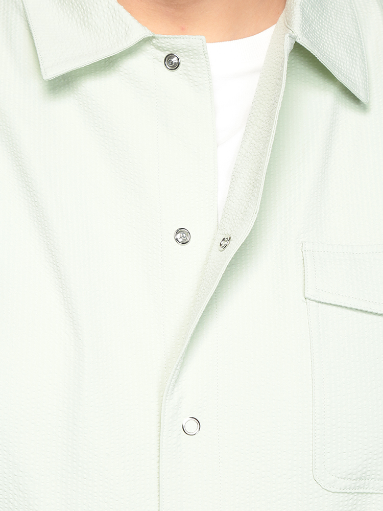 長袖 シャツ 消臭 ストレッチサッカー スナップボタン オーバーシャツ