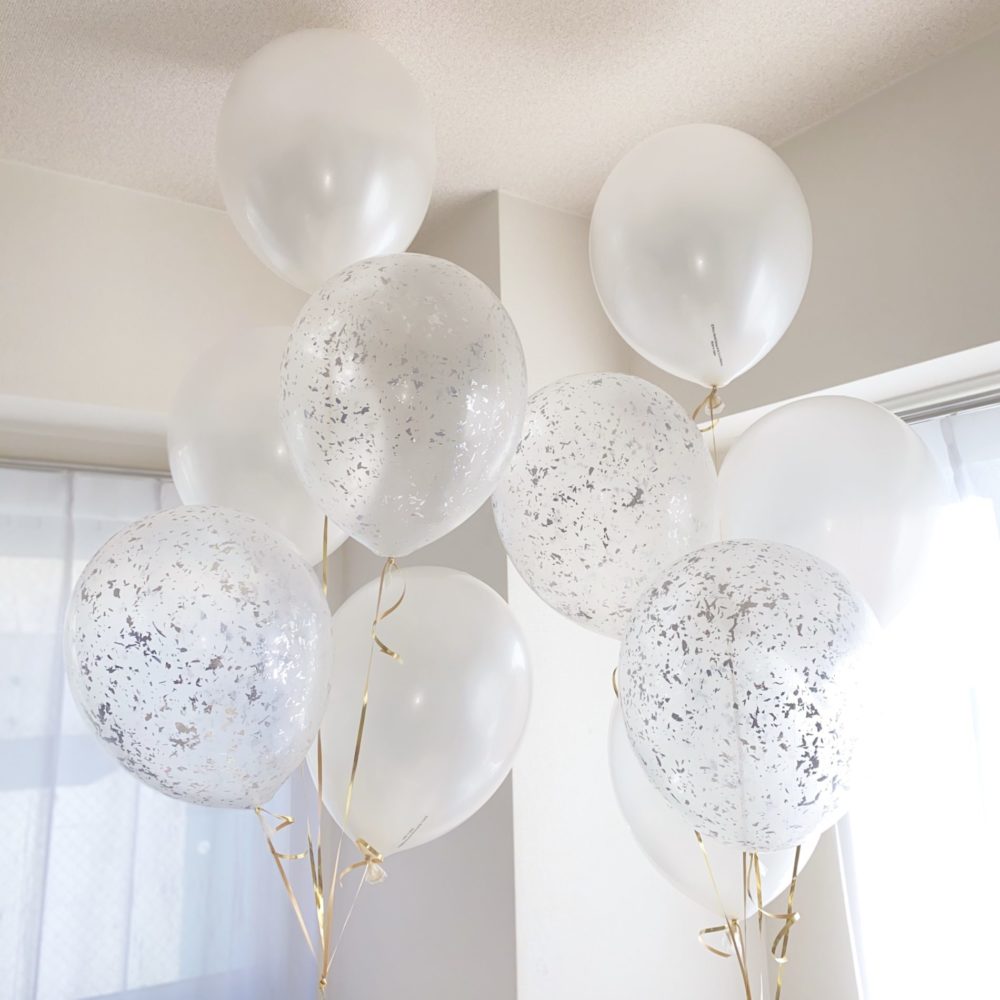 Pearl White × Silver confetti バルーンブーケ | Salloon サルーン