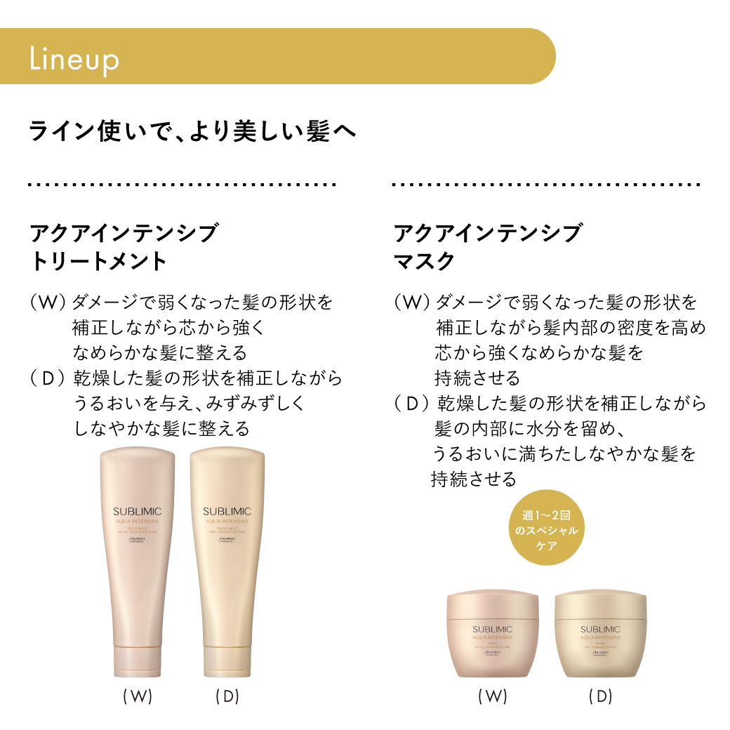 サブリミック アクアインテンシブ ヘアトリートメントW：弱った髪用｜EC