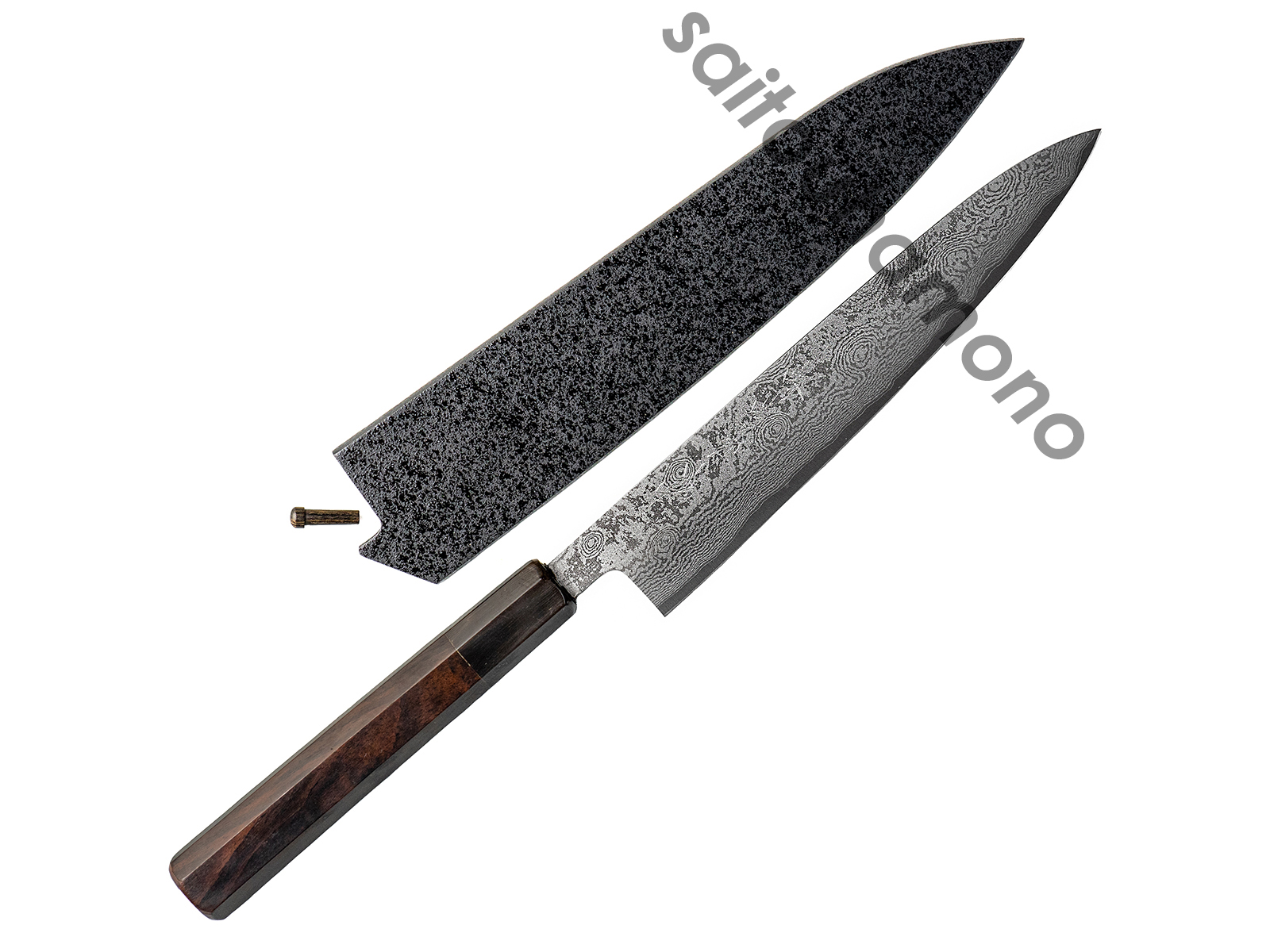 堺孝行銀三割込ダマスカスペティ黒檀八角柄の通販「サイトウ刃物店」