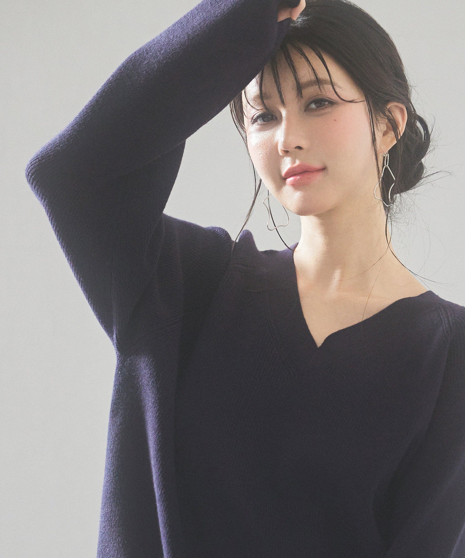 畦編み深みVネックニットプルオーバーsdpxyf3292 ネイビー – [公式