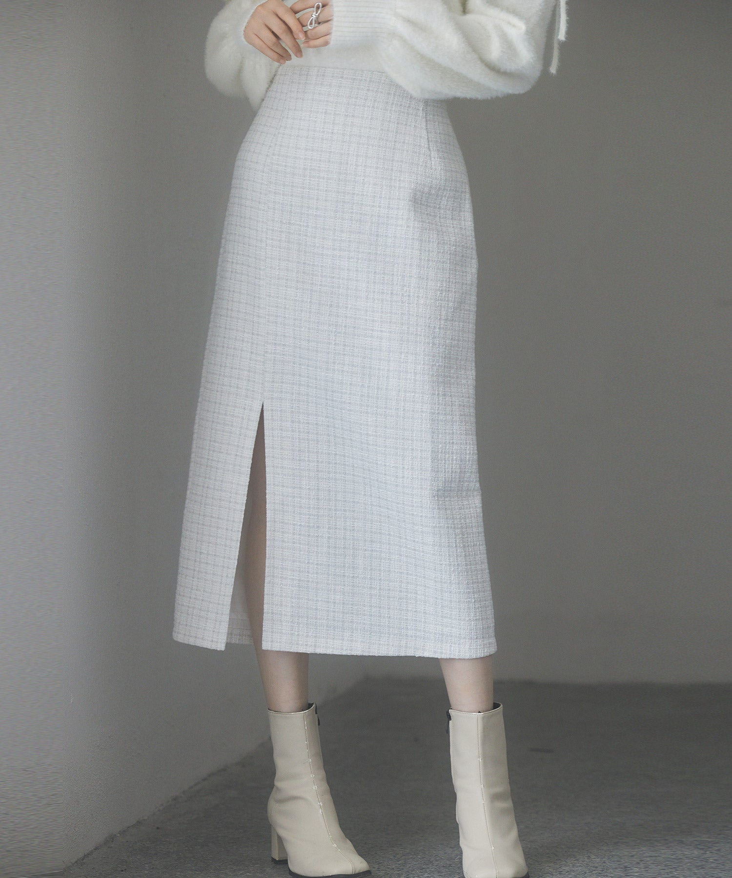 スリット入りラメツイード生地スカートsdp0229 ホワイト – [公式