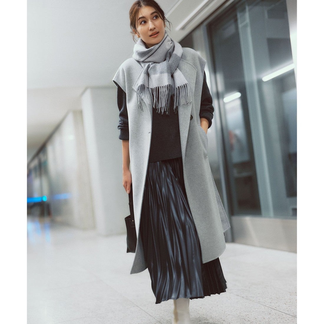 23区 【洗える】レザーライクプリーツ スカート （ダークブラウン系