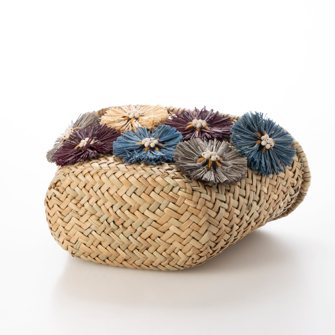 カシュカシュ cache cache ラフィアフラワー付カゴバッグ （MIX