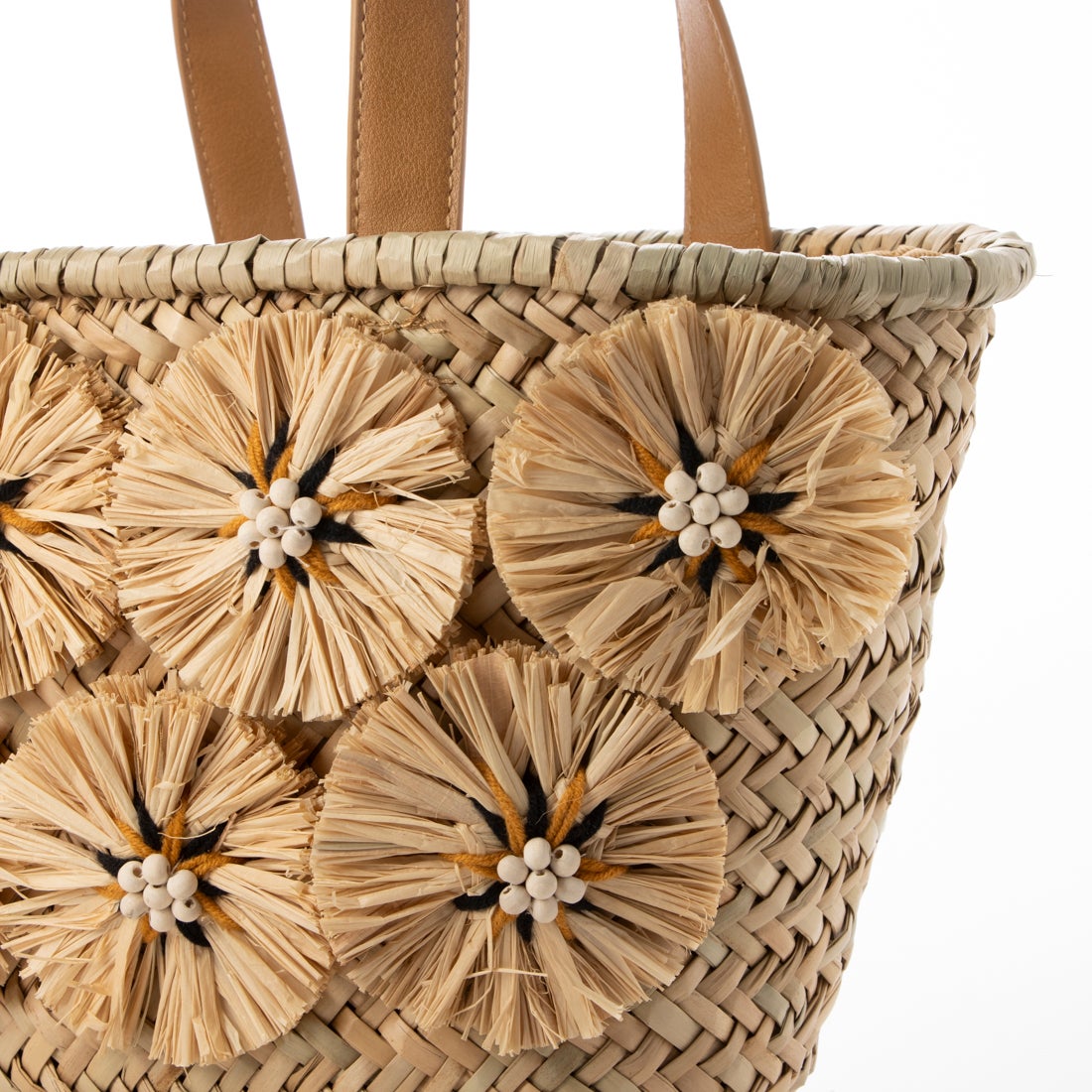 カシュカシュ cache cache ラフィアフラワー付カゴバッグ （BE