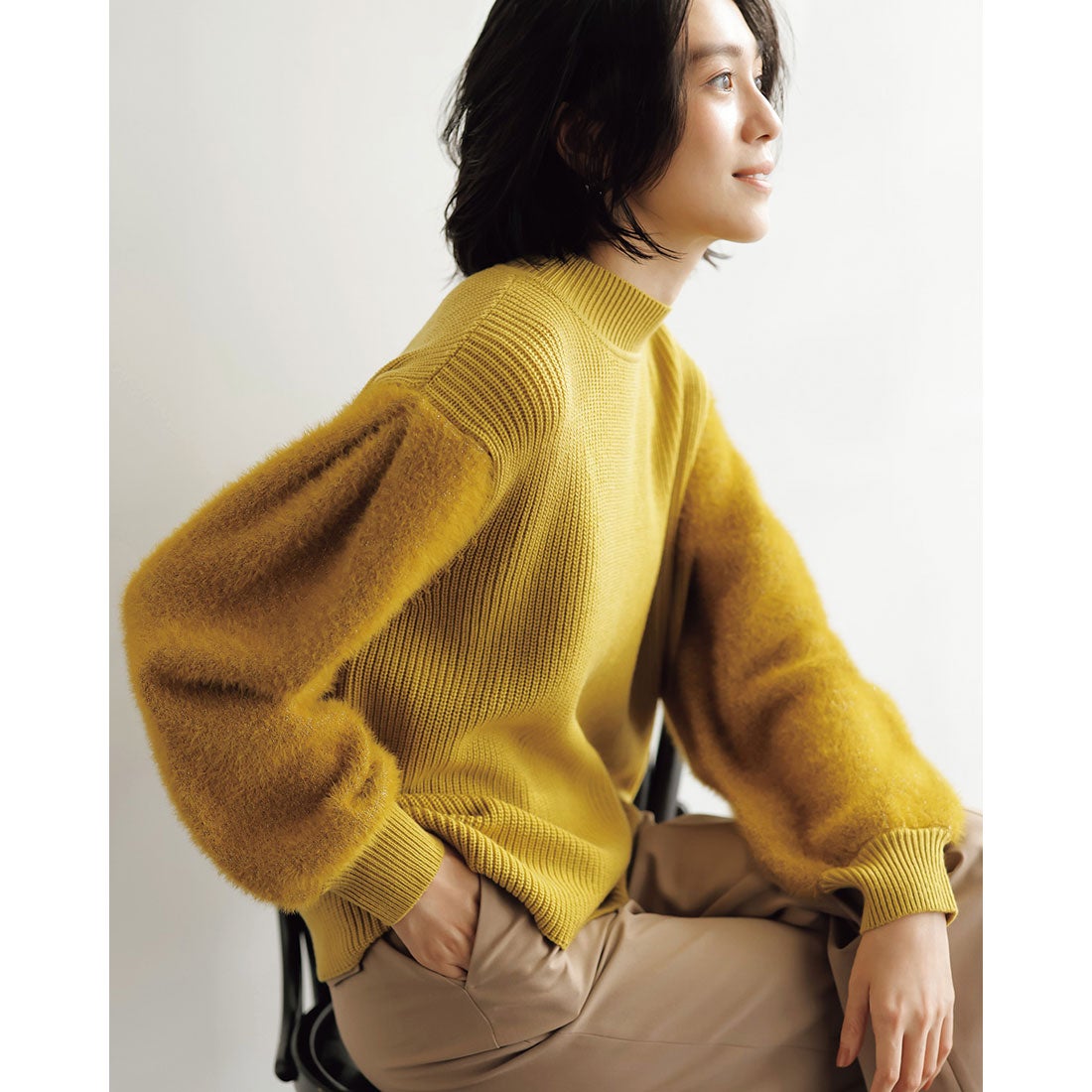 ドゥクラッセ DoCLASSE ウール混・ボリュームスリーブニット