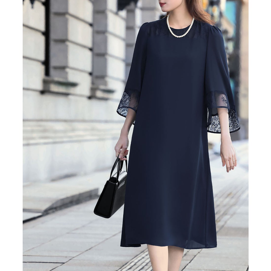 フロリア Flolia 【喪服・礼服】レース切替えフレアスリーブIライン