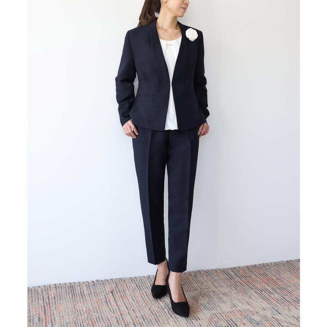 フロリア Flolia カラーレスジャケット・ブラウス・ドッキング