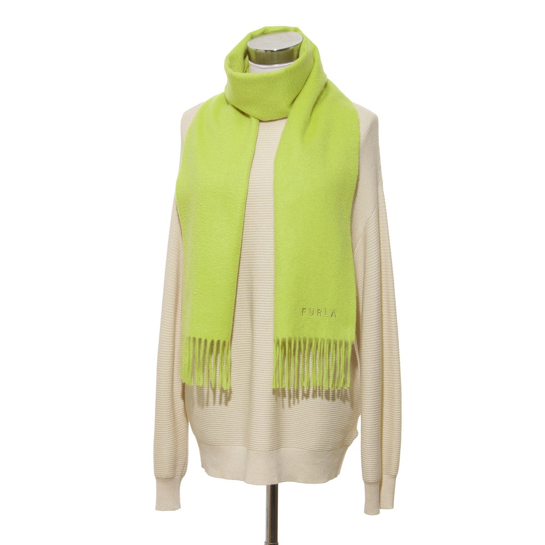 FURLA 【洗える】カシミヤ100％紡毛厚手マフラー 30×180cm 無地 ロゴ