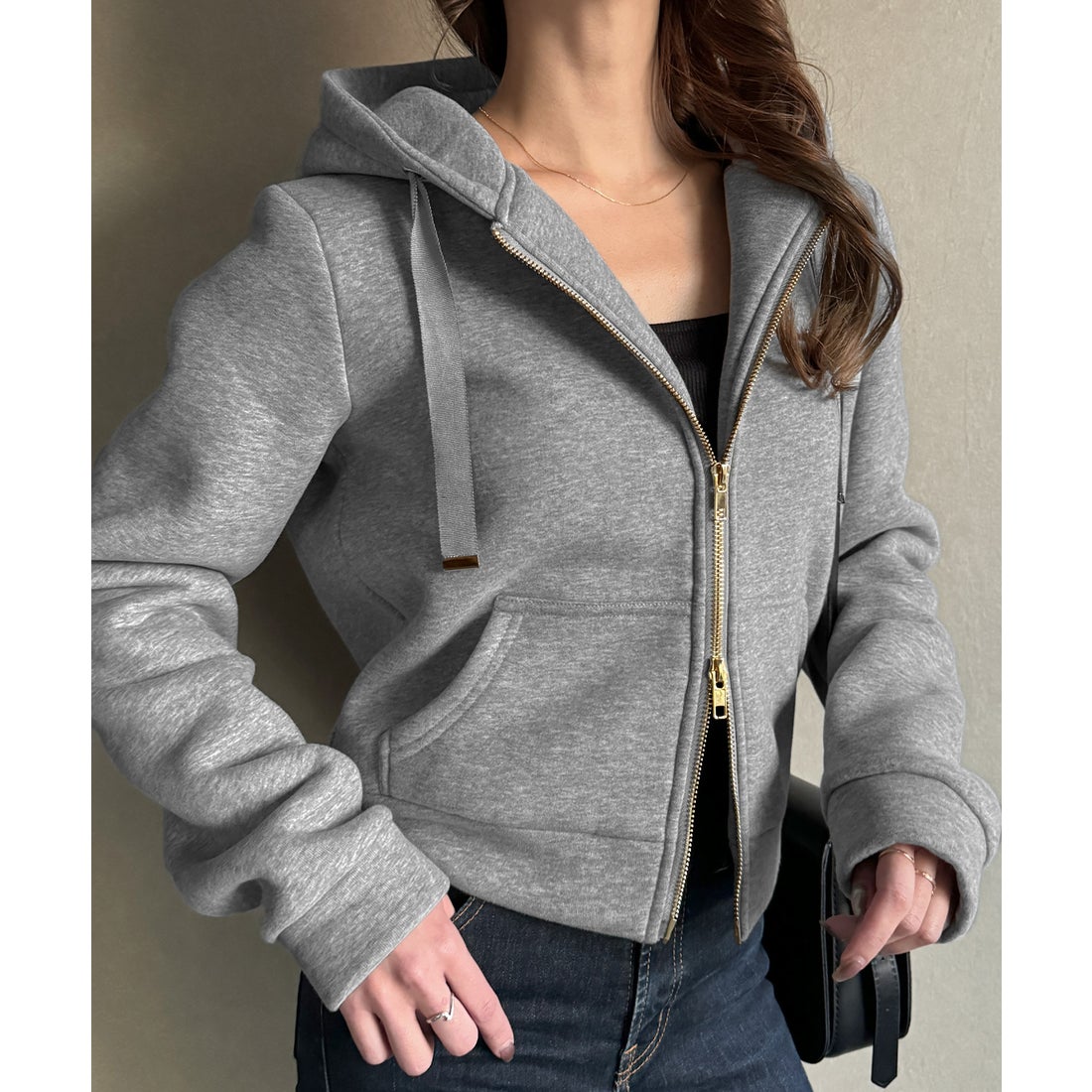 ジュノア JUNOAH 裏起毛ダブルジップパーカー （グレー