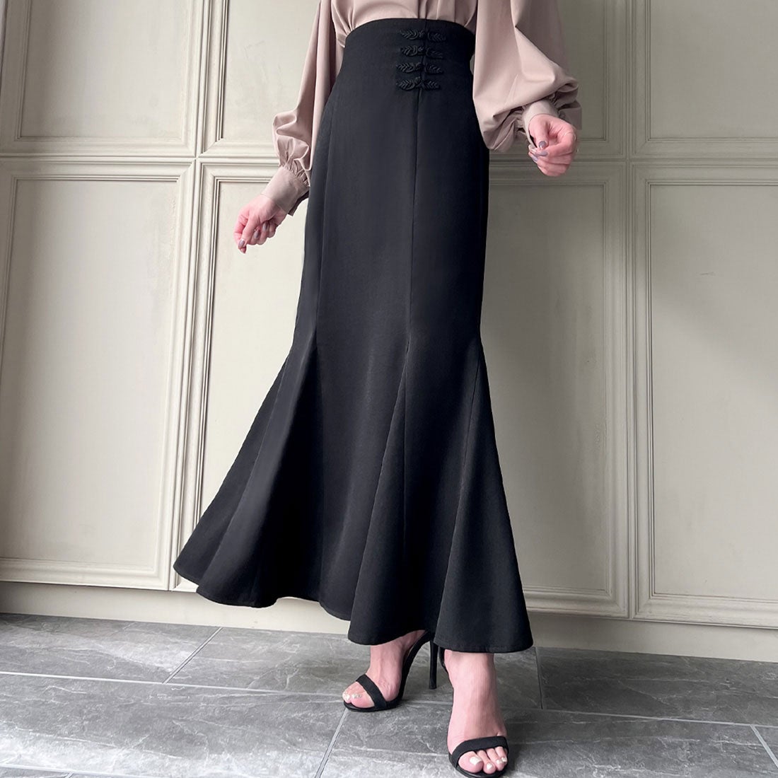 ジュノア JUNOAH チャイナハイウエストマーメイドスカート （ブラック