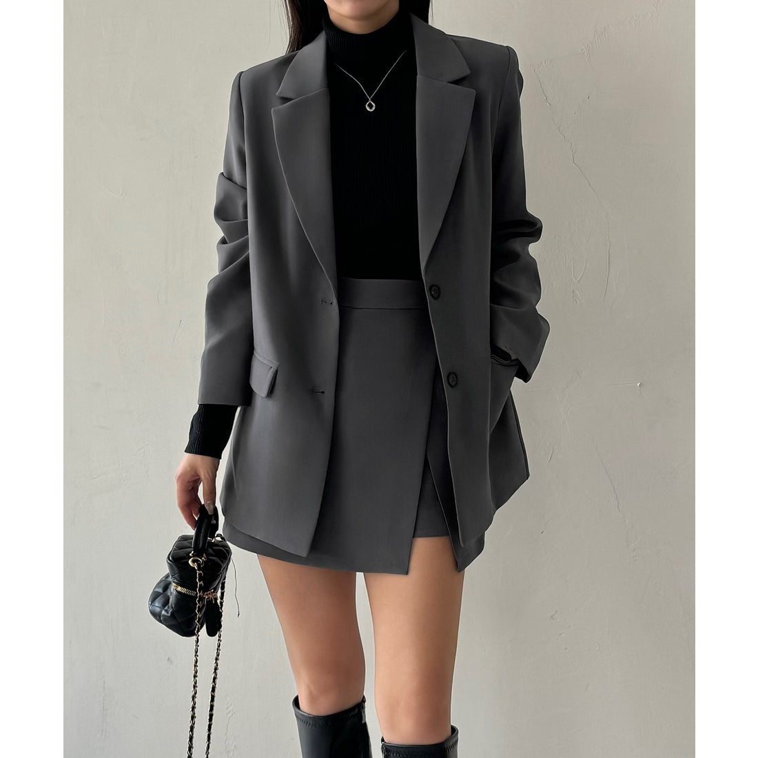 ジュノア JUNOAH ジャケット＋ミニスカートセットアップ （チャコール